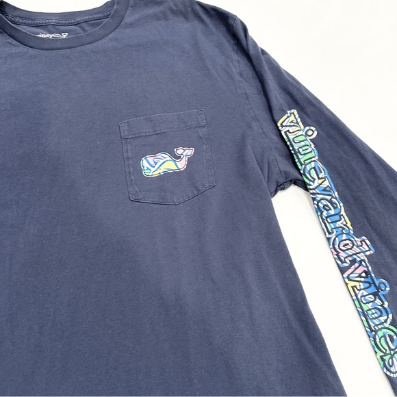 Vineyard Vines Navy Blue Tropics Whale Long Sleeve Shirt - Picture 2 of 7